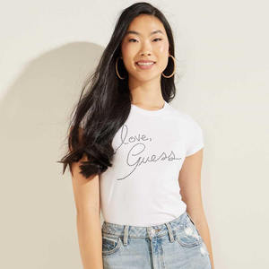 Womens Love Script Text Print T Shirt Slim Fit Soft Cotton Blend Short Sleeve Casual Summer Tee - Product Image 1