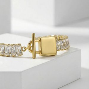 Pulsera de tenis de acero inoxidable chapada en oro PVD de 18 quilates, impermeable, con circonitas, joyería premium - Product Image 5
