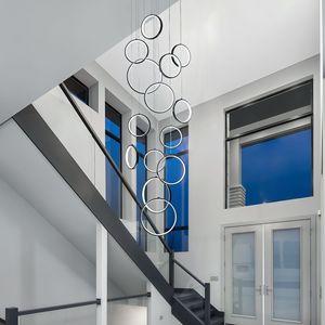 Lampadario Moderno Nero a LED con 14 Anelli per Grandi Spazi, Design Postmoderno con Telecomando per Ingresso/Soggiorno - Product Image 5