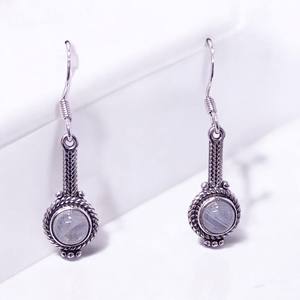 Boucles d'oreilles artisanales en argent avec pierre de lune ronde véritable et pierres précieuses multiples, prix de gros - Product Image 3