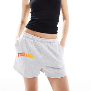 Shorts Deportivos Casuales para Mujer, Estilo Vintage, Cintura Alta Elástica, Transpirables, con Logotipo Impreso en DTF Personalizado, 100% Algodón Felpa - Product Image 1