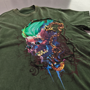 เสื้อยืดโอเวอร์ไซส์ทรงบ็อกซี่สำหรับผู้ชาย แต่งลายปักแบบดิสเทรส โลโก้ปัก วินเทจ ล้างสีแบบแอซิด สไตล์สตรีทแวร์ - Product Image 2