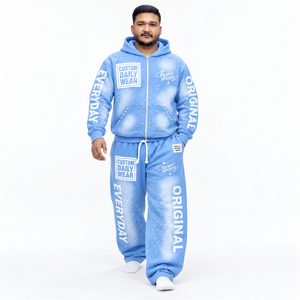 Ensemble de survêtement pour homme en molleton 100% coton respirant, avec fermeture éclair intégrale, pantalon de jogging à jambes larges, logos personnalisés, étiquette personnalisée, vêtements de sport - Product Image 1