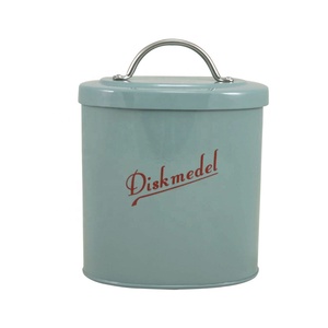 GODD DESIGN Home & <b>Kitchen</b> Iron <b>Storage</b> Container Round Metal Jar Detachable Lid 1-3L Capacity Galvanized Detergent Canister - Product Image 1