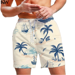 Short de bain décontracté pour homme, bleu, imprimé ancre tropicale, séchage rapide, cordon de serrage, polyester, taille haute, logo avant - Product Image 4