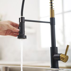 Rubinetto da Cucina Commerciale Monocomando Nero e Nichel Oro con Doccetta Estraibile e Funzione Lavello - Product Image 1