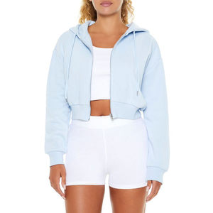 High Quality Women's Waterproof Winter Heavyweight Cotton Zip-Up Oversized Cropped Hoodie Shorts Drawstring Women Crop Hoodies - Product Image 1