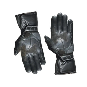 Gants de moto en cuir noir à doigts entiers avec paume en mesh et fermeture auto-agrippante - Product Image 3