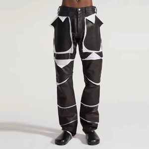 Pantalones Cargo de Cintura Alta con Parches para Mujer, Talla Grande, Estilo Utilitario en Blanco y Negro, Corte Regular, para Otoño - Product Image 4