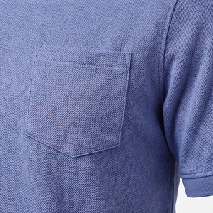Polo homme bleu à manches courtes en coton Oxford avec poche, coupe décontractée, couleur unie, infroissable, design tissé - Product Image 5