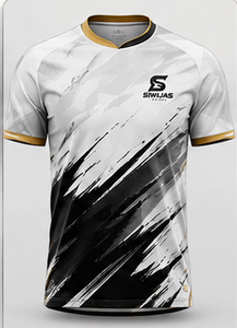 Camiseta de Fútbol Blanca y Negra de Manga Corta, Uniforme Deportivo de Poliéster, Ropa Personalizada para Entrenamiento y Partidos - Product Image 1