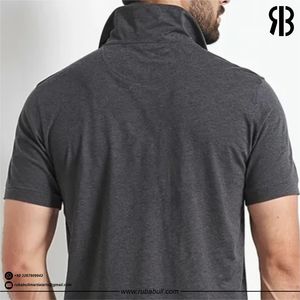 Polo de manga corta para hombre, color gris oscuro, de punto de algodón transpirable, corte regular, con botones, estilo casual, muy vendido. - Product Image 6