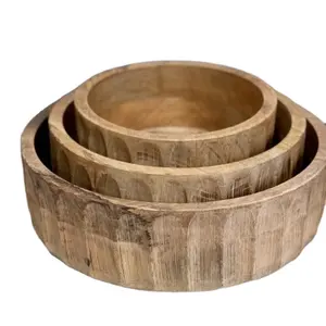 Metal Mango Wooden High Quality Home Decor Set of 3 Unique Design Round With Shredded Bowl Kitchen Ware
