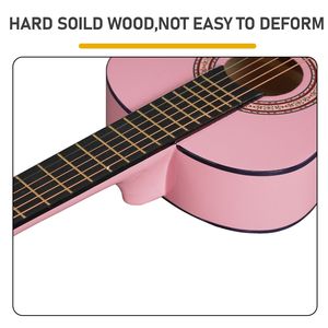 Chitarra Acustica Rotonda Rosa Chiaro da 30 Pollici con Manico in ABS, Plettri in Rame, Corde, Capotasto, Custodia, Accordatore e Tracolla - per Principianti - Product Image 4
