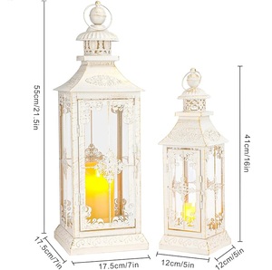 White Iron Waterproof <b>Lanterns</b> with Flameless <b>Candle</b> Light for Wedding Home Decoration - Product Image 2