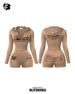 Romper con capucha y cremallera para niñas en color rosa. |   Conjunto Corto Sexy de Talla Grande |   Rich Girl Energy Streetwear - Shorts tipo body OEM - Product Image 3