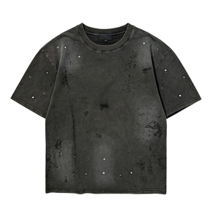 เสื้อยืดลำลองสไตล์หรูหรา ผ้าฝ้ายพรีเมียมคุณภาพสูง ขายส่งเสื้อยืดวินเทจแฟชั่นสไตล์ดิสเทรส ผู้จำหน่ายเสื้อผ้า - Product Image 1