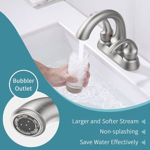 Rubinetto da Bagno Swan Style da 4 Pollici con 2 Maniglie, Finitura Nichel Spazzolato, Aeratore, Scarico a Scomparsa e Tubo di Alimentazione, Montaggio a Foro Singolo - Product Image 4