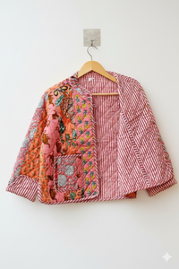 Blouson Bomber Réversible Tricoté à la Main Écologique pour Femme, Matelassé, Style Vintage, Motif Animal Kantha, à Capuche, Décontracté, Vêtement d'Extérieur Ethnique - Product Image 1