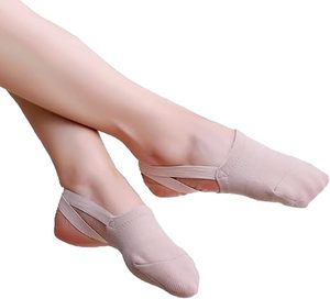 Chaussons de danse souples pour femmes, à demi-semelle, en coton tricoté, respirants, à bout flexible et talon plat, pour la gymnastique rythmique - Product Image 5