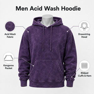 Sweat à capuche pour homme effet délavé premium, offrant une sensation douce, un effet délavé tendance et une coupe décontractée pour une collection décontractée contemporaine. - Product Image 6