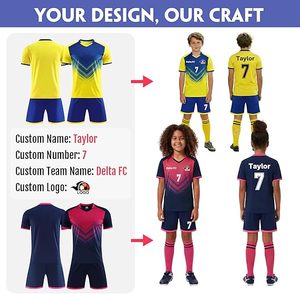 เสื้อฟุตบอลทีมชายหญิง แขนสั้น สีเหลือง-น้ำเงินไล่เฉด พิมพ์ลายแบบซับลิเมชั่น ระบายอากาศได้ดี ไซส์พลัส แห้งเร็ว ผ้าโพลีเอสเตอร์ ทรงปกติ - Product Image 3