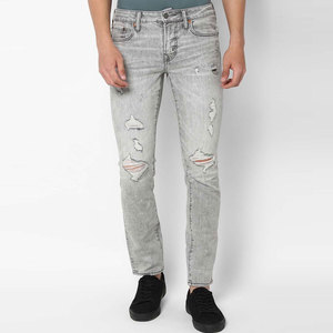 Jeans de Mezclilla Desgastados para Hombre, Corte Slim Fit, Cintura Media, Estilo Casual, Color Gris Claro - Product Image 3