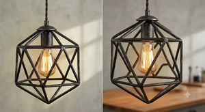 <b>Modern</b> Black Iron Geometric Pendant <b>Light</b> E27 <b>LED</b> Bulb 3500K Warm White Touch Control Kitchen <b>Ceiling</b> Lamp - Product Image 3