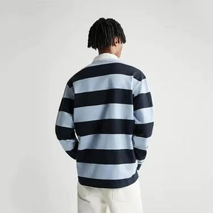 Fournisseur en gros de polos de rugby rayés en pur coton, polos à col polo à manches longues pour hommes, t-shirts de rugby 100% coton personnalisés - Product Image 3