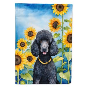 Drapeau de jardin de tournesols multicolores Caniche noir Bannière de cour décorative pour patio Illustration de boîte aux lettres Bannière de drapeau pour parterres de fleurs - Product Image 1