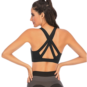 High Quality Elastic <b>Tight</b>-fitting <b>Black</b> Yoga Bra High Support Seamless Comfortable Breathable Soft Women's Fitness Bra - Product Image 1