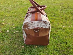 Bolsa de Viaje de Cuero Genuino con Pelo de Vaca, Estilo Vintage, con Cierre de Cremallera, para Fin de Semana o Viajes Cortos LHODB-0130 - Product Image 6