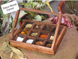 Caja de especias de madera con 12 compartimentos para un almacenamiento organizado de condimentos, diseño tradicional hecho a mano con madera maciza. - Product Image 5