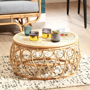 Elegant High Quality Handcrafted Natural Rattan Round Coffee <b>Table</b> Openwork Bentwood Frame Accent Side <b>Table</b> For Living Room - Product Image 4