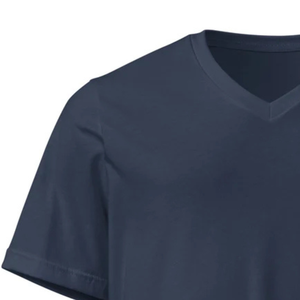 T-shirt unisexe décontracté bleu marine à col en V et manches courtes avec logo – Vêtement streetwear tendance en coton doux pour le quotidien et les activités de plein air - Product Image 5