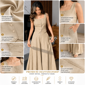 Ensemble de vêtements en lin de haute qualité pour femmes, veste sans manches et pantalon large fluide, tenue en 2 pièces, vente en gros - Product Image 5