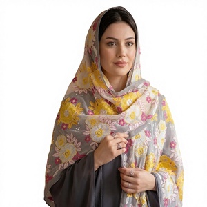 Paquete de 12 Hijabs de Chifón Bordados con Pedrería Floral, Ligeros y Transpirables para Uso Diario en Verano, Pañuelo Musulmán para la Cabeza - Product Image 1
