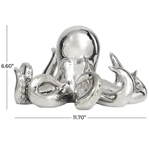 Figurine de pieuvre plaquée argent en alliage de zinc poli, décoration d'intérieur, 6,60x11,70 pouces, artisanat métallique sur le thème des animaux - Product Image 1
