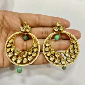 RAY FINE ORNATES Heavy Kundan Polki <b>Gold</b> <b>Dangle</b> <b>Earrings</b> | Ruby Premium Indian Bridal Vintage Party Ethnic Statement <b>Earrings</b> - Product Image 3