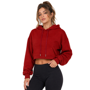 Women Hooded Cropped Fleece Zip Long <b>Sleeve</b> Casual Eco-Friendly Waterproof Workout Streetwear <b>Top</b> OEM ODM Private Label - Product Image 1