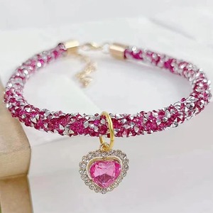 Collier pour animaux de compagnie, collier pour chat et chien avec pendentif cœur en diamant, bijoux de luxe, collier pour chiot en métal avec chaîne en strass et fermoir doré - Product Image 1
