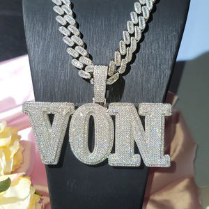 Pendentif grand nom personnalisé glacé chaîne en diamant baguette pendentif nom personnalisé en argent Sterling Hiphop plaqué or - Product Image 2