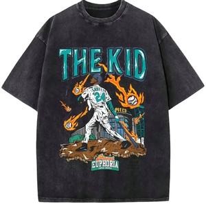 T-shirts légers en coton 100% délavés à l'acide pour hommes Haut respirant avec motif tendance solide - Product Image 1