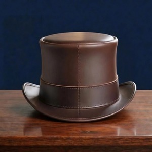 Classic Black Leather Dress Hat High Crown Fashion <b>Accessory</b> for Men’s Clothing Collections and Special Events - Product Image 2