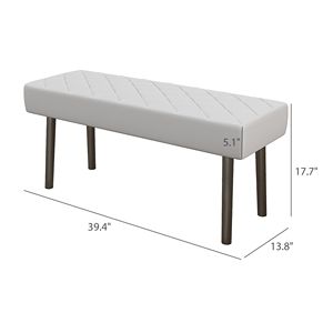 Panca Ottomana in Ecopelle per Ufficio Domestico e Camera da Letto, 39,4 Pollici, Seduta Imbottita Grigia con Gambe in Metallo - Product Image 3
