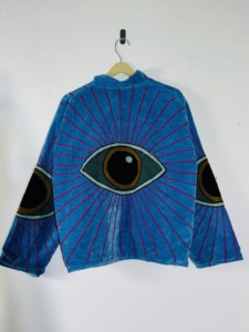 Veste Suzani brodée œil turc en velours bleu • Manteau audacieux style bohème pour festival • Motif œil fait main - Product Image 5