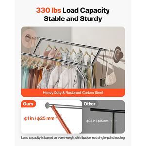 Appendiabiti con 2 Aste, Cesto Portaoggetti, Carrello Portabiti Estensibile in Acciaio al Carbonio, Capacità di Carico 150 kg per Biancheria da Letto - Product Image 3