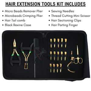 Kit d'outils avancés pour extensions de cheveux en micro-anneaux dorés avec pinces à ouvrir les perles en acier inoxydable, aiguilles, clips et étui portable en rexine - Product Image 2