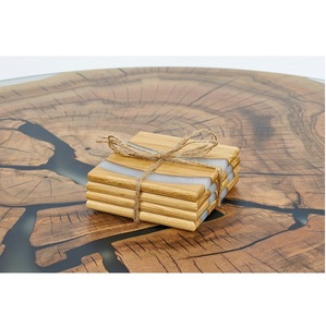 Premium Handmade Classic Wooden & Resin <b>Drink</b> <b>Coasters</b> Natural Walnut Finish Non-Slip & Eco-Friendly Durable Square Design Mats - Product Image 1