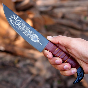 9.5 Inch Industrial Grade Viking Knives Hand Forged Stainless Steel HRC60-65 Camping Use Odin's Raven Norse Handle Knife <b>Locket</b> - Product Image 3